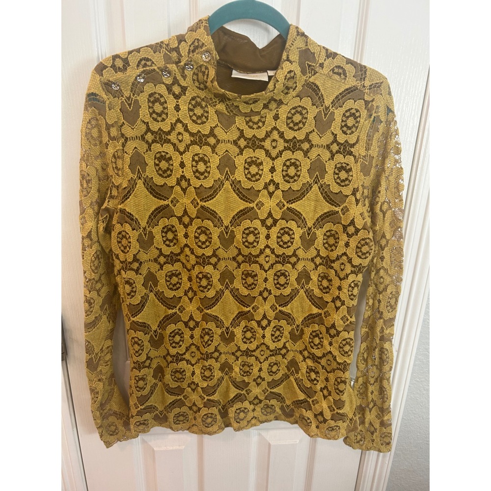 Maeve Mustard Yellow Lace Long-Sleeve Blouse
